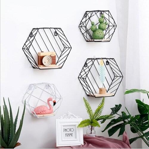 Sunshine Iron Hexagonal Grid Wall Storage Shelf Combination Wall Hanging