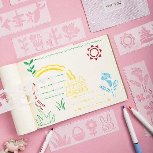 8pcs/set Plastic Cartoon Stencils Face Emotional Expression Weather Party Stencil Engraving Cut Template for Drawing Scrapbook