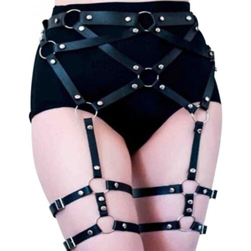 Punk style woman garter belt PU leather suspender women garter belt loop body harness belt sexy nightclub supplies