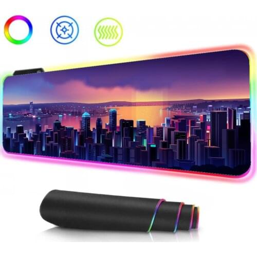 Japan Night View Rgb Computer Game Settings Anime Mousepad Glowing LED PC Computer Notebook USB Game Accessories Gaming Desk Mat