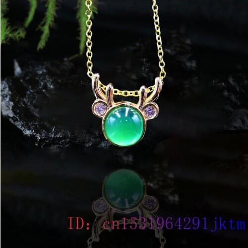 Jade Deer Pendant Fashion Necklace Gemstone Natural Jewelry Charm Agate Chinese Chalcedony Amulet Gifts 925 Silver Women