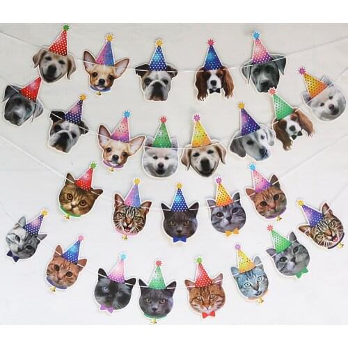 1Set Cute Pet Cats Paper Banner Bunting Garland Cat Pet Party Decoration For Home Birthday Flag Hanging Decor Supplies