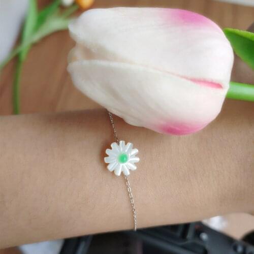 1PC Natural 12mm daisy pearl MOP Bracelet Fresh Chrysanthemum Mother of Pearl shell 925 silver O chain Bracelet For Girls Gift