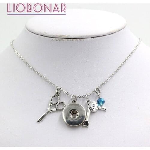 12pcs Scissors Necklace Gift Birthstone Charm Hair Stylist Hair Dryer Scissor Snap Necklace Fit 18mm Button Jewelry