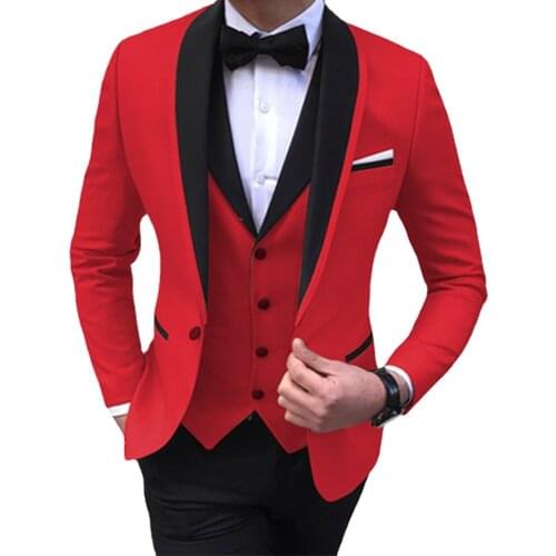 3 Pcs Men Suits With Black Shawl Lapel Party Costume Slim Fit Dress Tuxedos Prom Clothes for Wedding Prom (Jacket Pants Vest)