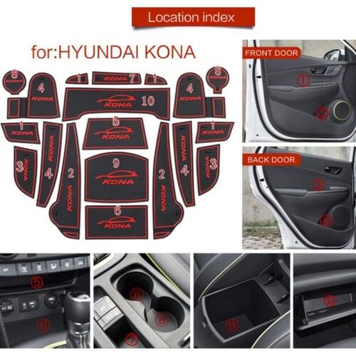 3D Rubber Mat For Hyundai Kona 2017 2018 Lnterior Anti Slip Mat Door Slot Pad Cup Cushion Groove Pad Car Accessories