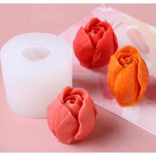 3d Tulip Rose Candle Silicone Mold Diy Plaster Craft Handmade Flower Soap Mould Chocolate Cake Making Supplies Home Decoration