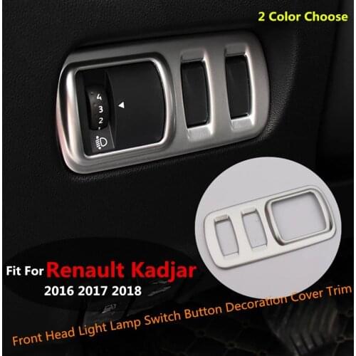 Accessories Front Head Light Lamp Switch Button Decoration Cover Trim For Renault Kadjar 2016 2017 2018 Carbon Fiber / Silver