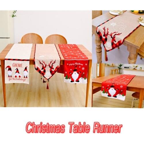 30x180cm Applique Embroidered Santa Clause Christmas Table Runner for Xmas Holiday Decor Family Gathering Dinner Table Decor 1PC
