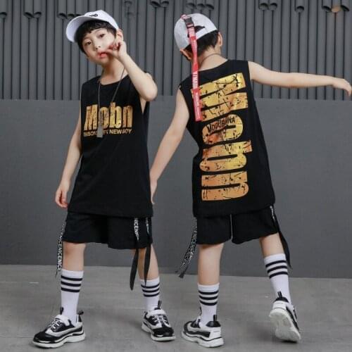 Black Boys Girls Hip Hop Clothing Gym Tank Top Tees Long Vest Casual Shorts for Kid Jazz Dance Costumes Ballroom Dancing Clothes