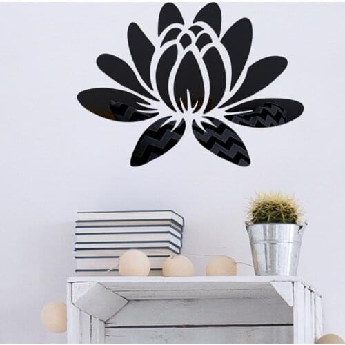 Blooming Lotus Flower Acrylic 3D Mirror Stickers Lotus Pattern Modern Removable Art Wall Decal Home Decor Self-Adhesive Mirror