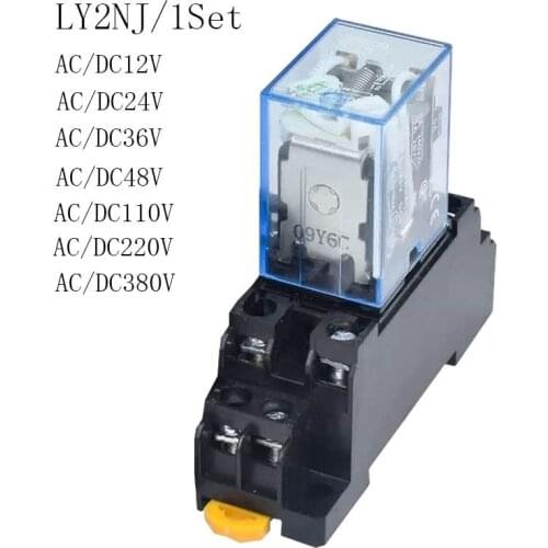 DC12V 24V 36V 48V 110V 220V 10A 8PIN Coil Power Relay DPDT LY2NJ HH62P HHC68A-2Z With Socket Base