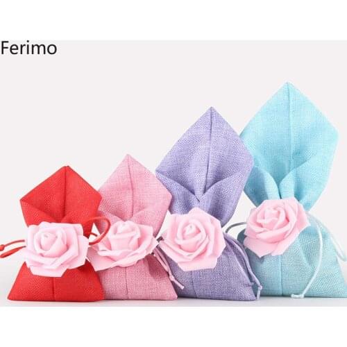 Ferimo 25pcs Personality Marriage Full Moon Birthday Gift Candy Chinese Burlap Candy Bags Bunch Pocket