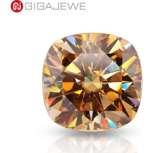 GIGAJEWE Customized Cushion Cut Golden Color VVS1 Moissanite Loose Diamond Test Passed Gemstone For Jewelry Making