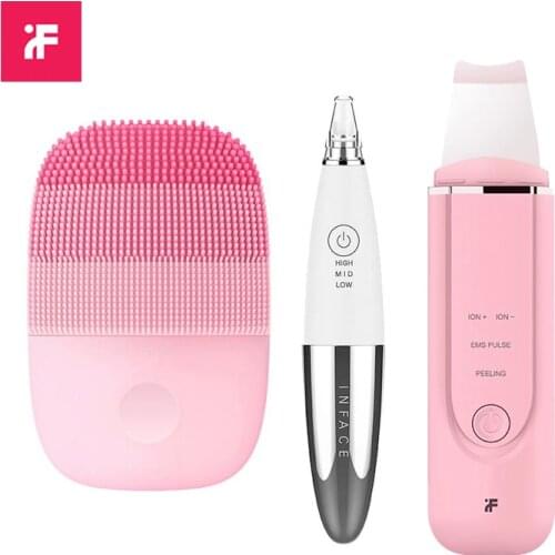 Inface Vacuum Blackhead Remover Facial Cleansing Brush Ultrasonic Ion Cleansing Skin Scrubber