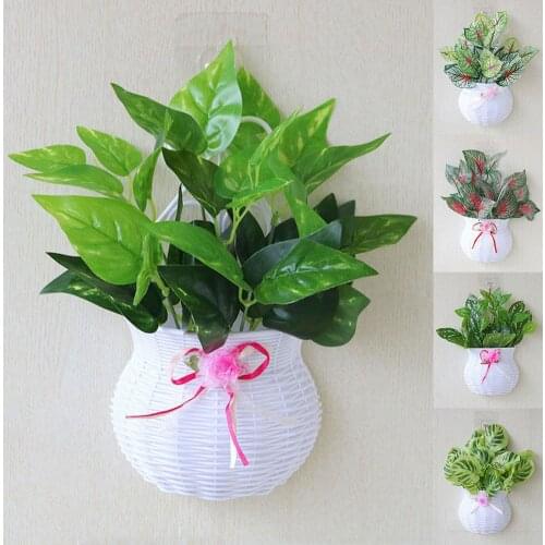 Artificial Plant Leaves Bonsai Hanging Storage Basket Party Wedding Wall Decor