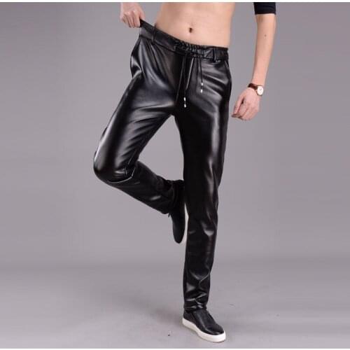 Leather Pants Mens Slim Fit PU Leather Motorcycle Pants Man Thick Youth Male Skinny Pants Casual Overalls Waterproof Pencil Pant
