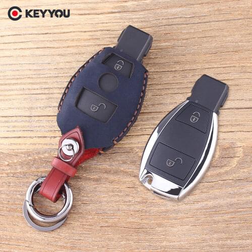 KEYYOU Leather Car Key Shell Replacement Remote Car Key Shell Case Fob For Mercedes For Benz CLK/C/E/S Class Car Key Case Cover