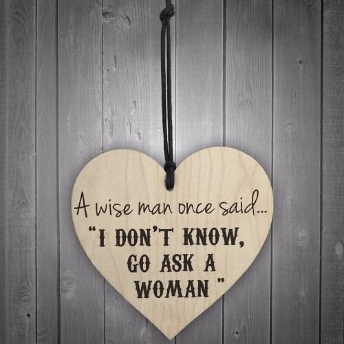Meijiafei A Wise Man Asks A Woman Novelty Wooden Hanging Heart Funny Joke Plaque Sign