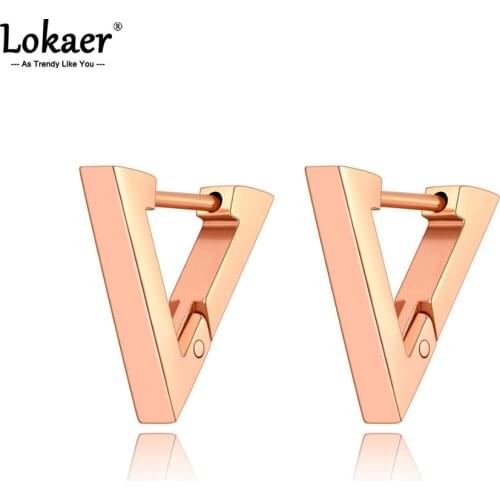 Lokaer Trendy Titanium Stainless Steel V Shape Hoop Earrings Bohemia Geometry Triangle Earrings For Women Серьги Kolczyki E21021
