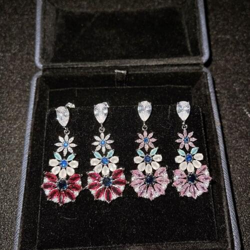 Charm Flower Luxury Drop Earrings Inlay Dazzling Crystal Zircon 925 Silver Fashion Unique Jewelry For Women Wedding Engagement