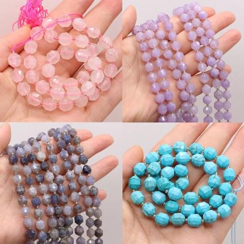 8mm Natural Stone Turquoises Rose Quartzs Beads Faceted Blue Chalcedony Loose Beads for Jewelry Making DIY Bracelet Necklace