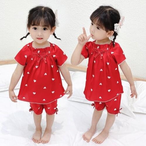 Girl Boys Pajamas Suits Tops+ Shorts 2Pcs/Sets 2021 New Spring Summer Cotton Nightwear Homewear Sleepwear Children Clothing