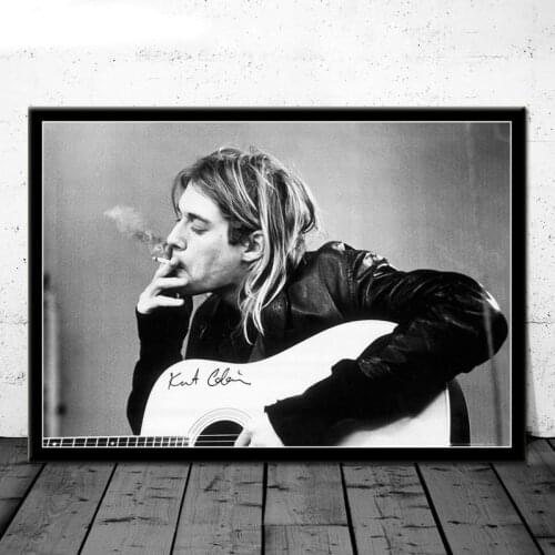 Star Posters and Prints Kurt Cobain Pop Rock Singer Black and White Portrait Canvas Wall Art Paintings for Interior Frameless