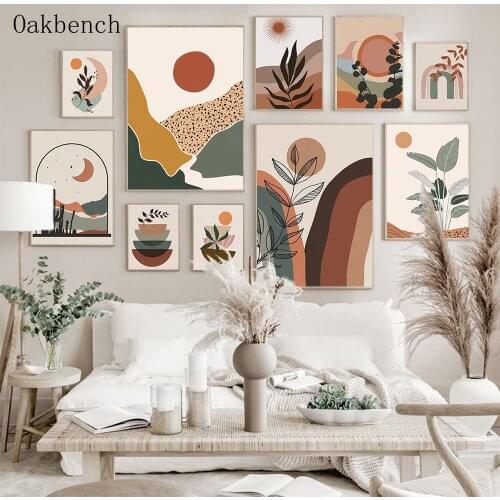 Boho Canvas Poster Abstract Wall Art Print Plant Painting Geometry Art Posters Sunshine Prints Nordic Wall Picture Bedroom Decor