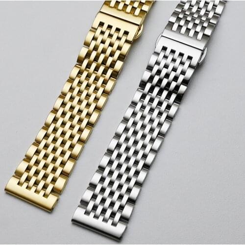 Curved End Watch Band 12mm 14mm 16mm 18mm 19mm 20mm 22mm Replacement Watch Strap Clasp Stainless Steel Watchband with Tools