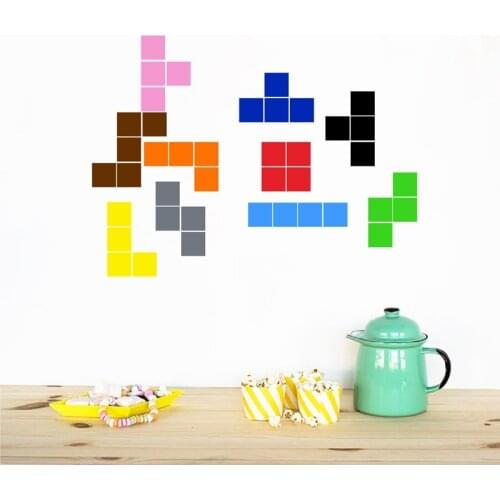 Retro Russia Classic Game Wall Stickers Kids Room Decor Square Tetris Vinyl Wall Decals Children Playroom Wall Art Mural Decor