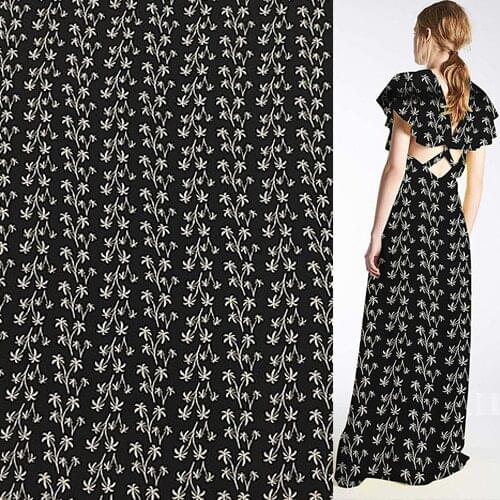 Silk Crepe DE chine fabric Mini print Coco nut tree design on black,SCDC977
