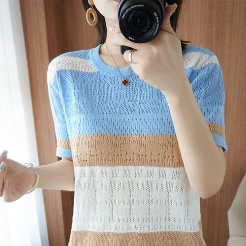Smpevrg Summer Women Sweater Half High Collar Part Sleeve Female Pullover 100% Cotton Knitted Tops Tees Thin Clothes Cool Jumper