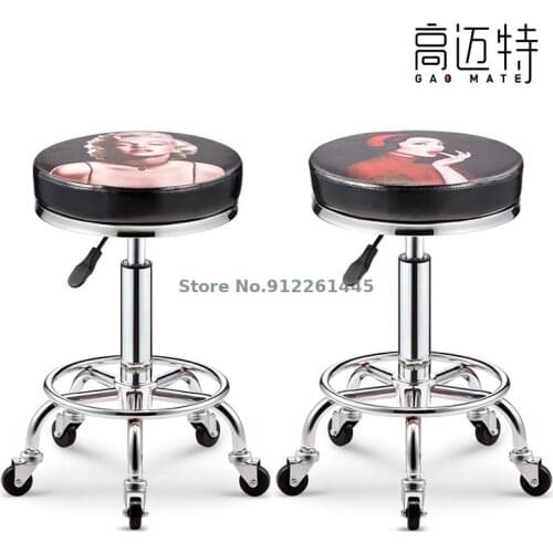 Beauty Stool Barber Shop Chair Hairdressing Stool Rotating Lifting Round Stool Manicure Stool Pulley Hair Salon Work Stool
