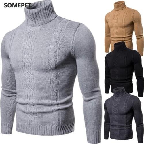 Hot fashion autumn winter warmth turtleneck mens high lapel pullover bottoming shirt jacquard knitted sweater men