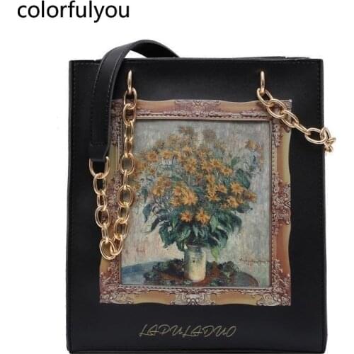 Black Oil Girl Pattern Design Vintage Handbag Women Pu Leather Chain Crossbody Bag Ladies Purses and Shoulder Bag 2021 New