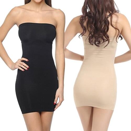 Feeshow Women Strapless Control Slip Full Body Shaper Shapewear Seamless Mini Dress Fashion Womens Sheath Slim Fit Mini Dresses
