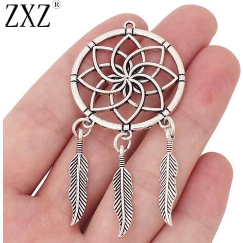 ZXZ 5pcs Tibetan Silver Tone Dream Catcher Flower Charms Pendants for Necklace Jewellery Making Findings