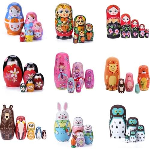 13 Styles Hand-Drawn 5-Layer Russian Matryoshka Animal Flower Loulan Girl Pattern Combination Matryoshka