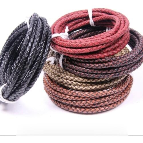 2meters Punk Style Retro Braided Genuine Leather 3/4/5/6mm Round Leather Cord String Rope DIY Necklace Bracelet Making