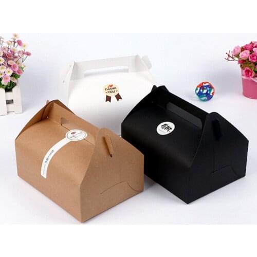 200pcs 20*15*8cm Kraft Paper Cake Box With Handle Candy Box Food Packing Free shipping wen4315