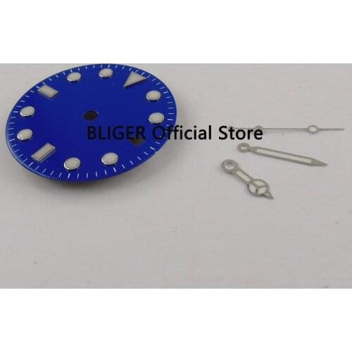 31.3mm Blue Sterile Dial Luminous Marks Date Window Watch Dial+Luminous Hand Fit For MIYOTA 82 Movement D16A