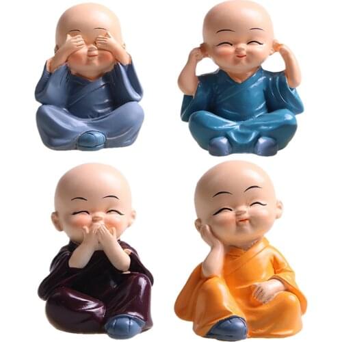 4Pcs Little Buddha Statue Monk Resin Figurine Crafts Home Decoration Ornaments Miniatures Crafts Creative Ceramic Doll Tea Art