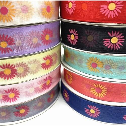 5Yards 1" 25mm Printing Organza Ribbons For Flower Gift Packing Wedding Decoration DIY Sewing Handmand Craft Accessories