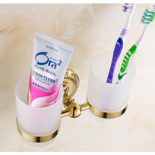 Bathroom Accessories,Fashion Brass Golden Finish Toothbrush Tumbler&Cup Holder,Creative Garland Design,wall mounted Bath