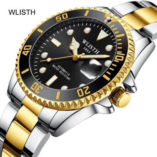 WLISTH marca Automatic mechanical watch homem relógios de negócios relógio masculino banda inoxidável 50m à prova dwaterproof