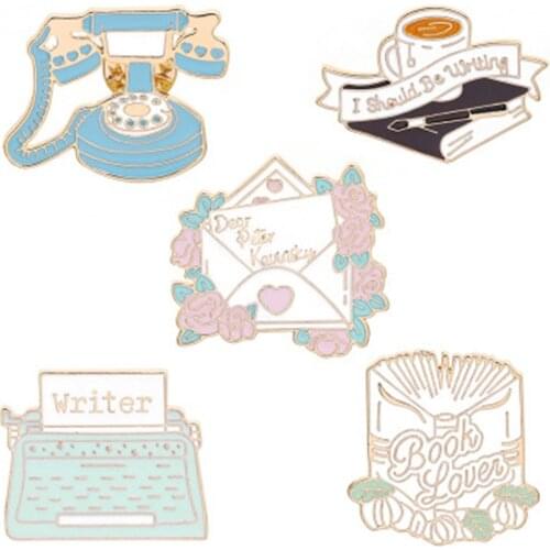 Children Gifts Jewelry Creative Cellphone I should Be Writing Writer Enemal Brooches For Students