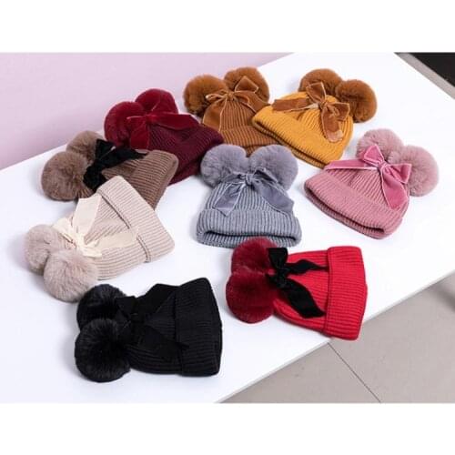 Baby Stuff Double Pompom Hat Winter Knitted Kids Baby Girl Hat Warm Thicker Children Infant Beanie Cap Bonnet