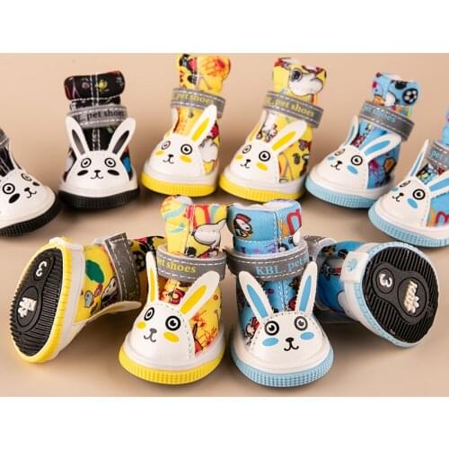 Pet Shoes For Small Dogs And Cats Dog Print Boots Puppy Shoes Cute Rabbit Style Boots Cat Outdoor Luminous Shoes 4PCS/SET