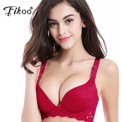 Fikoo Sexy One-piece Plus Size Bras Wire Free Unlined C D cup Bra 38 40 42 Large Cup Lingerie Underwear Black Purple #Z005